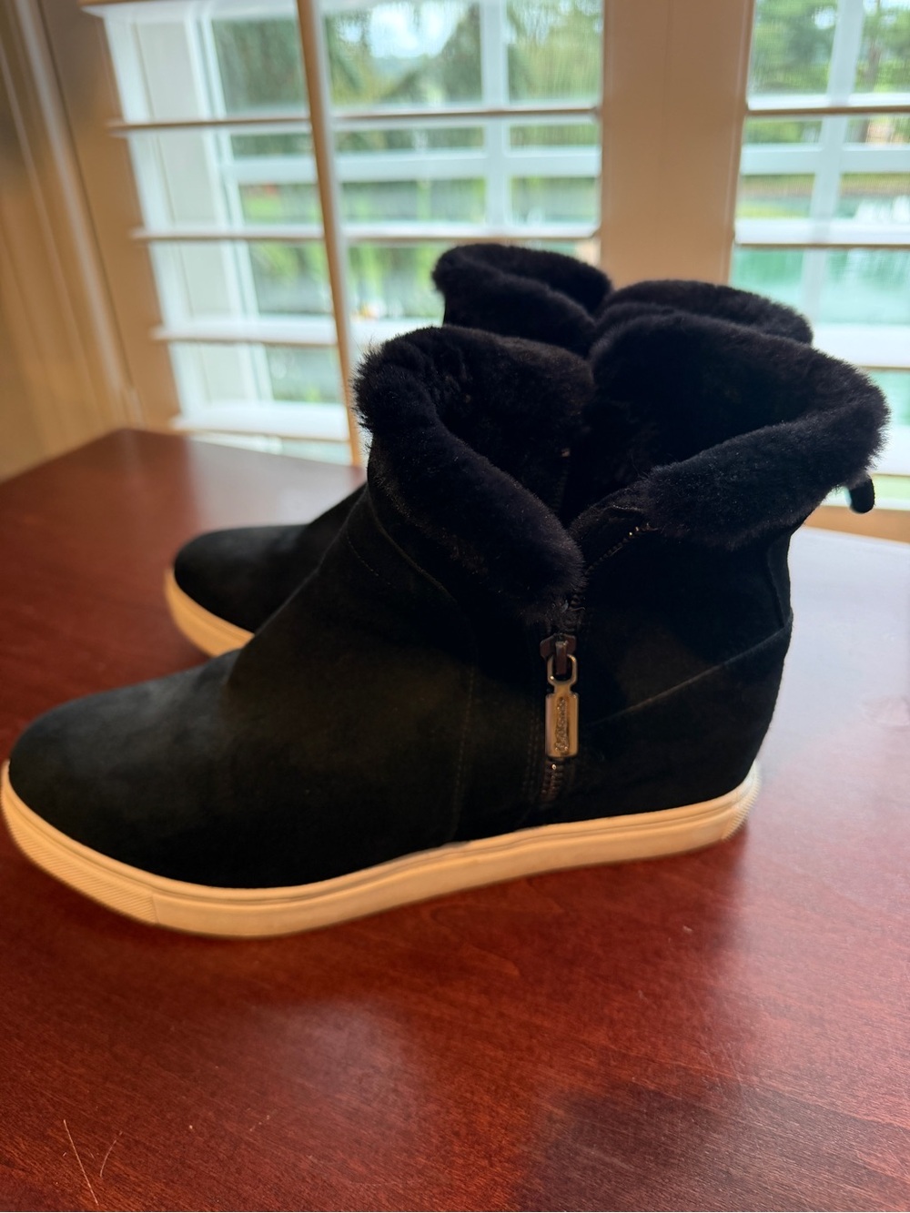 Black Faux-Suede Waterproof Sneaker Boot with Faux-Fur Collar
